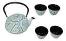 Mint Green Bamboo Design Tetsubin Cast Iron Teapot 40oz And 4 Tea Cups Set