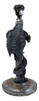Gothic Faux Stone Dragon Perching On Celtic High Cross Sculptural Table Lamp