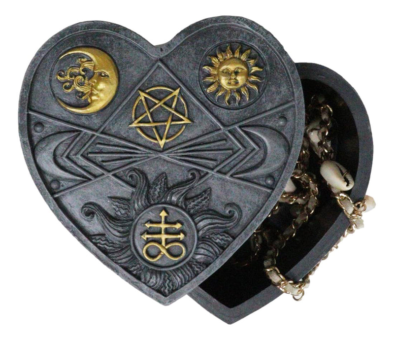 Astrology Sun And Moon Baphomet Pentagram Heart Shaped Decorative Jewelry Box
