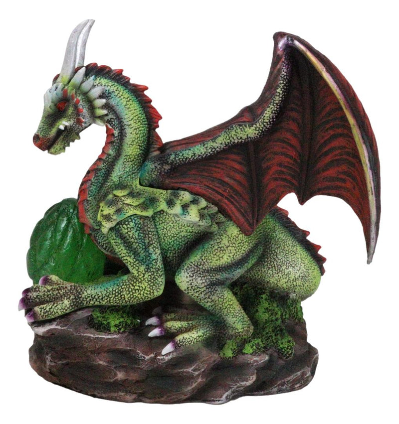 Fantasy Green And Red Volcano Dragon Guarding LED Scaled Egg Decorative Figurine