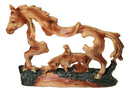 Rustic Western Running Horse Faux Wood Sculpture with Cowboy Riding Bronco