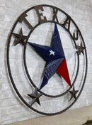 Oversized 40"D Vintage Rustic Western Texas Star Metal Wall Circle Sign Plaque