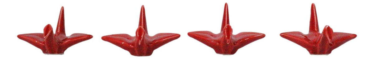 Ebros Set of 4 Ceramic Red Japanese Origami Crane Incense Stick Holders