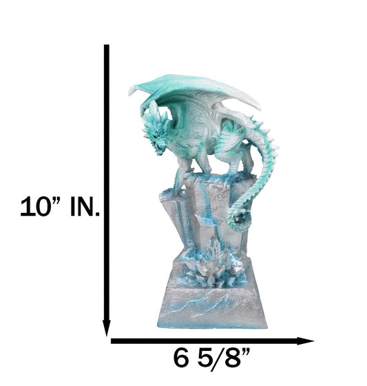 Winter White Dragon On Frozen Ice Cliff With LED Light Crystals Decor Figurine