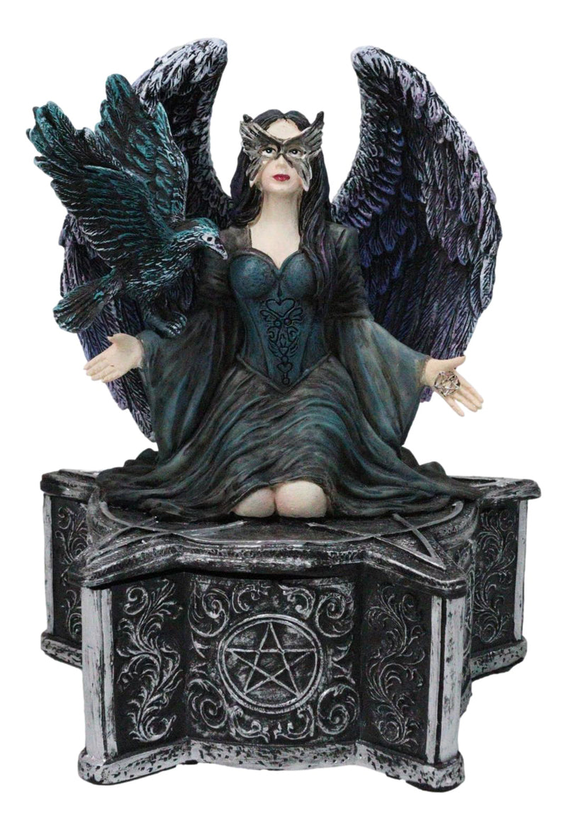 Gothic Fairy Queen With Raven Crow On Pentagram Star Decorative Box Figurine