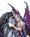 Purple Tribal Fairy Sitting With Midnight Key Lock Dark Unicorn Figurine 14.5"L