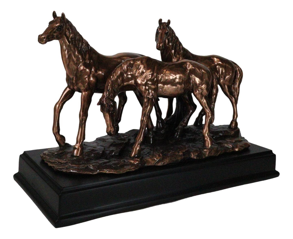 Large 15" Western Equine Beauty Three Horses Bronze Electroplated Resin Figurine