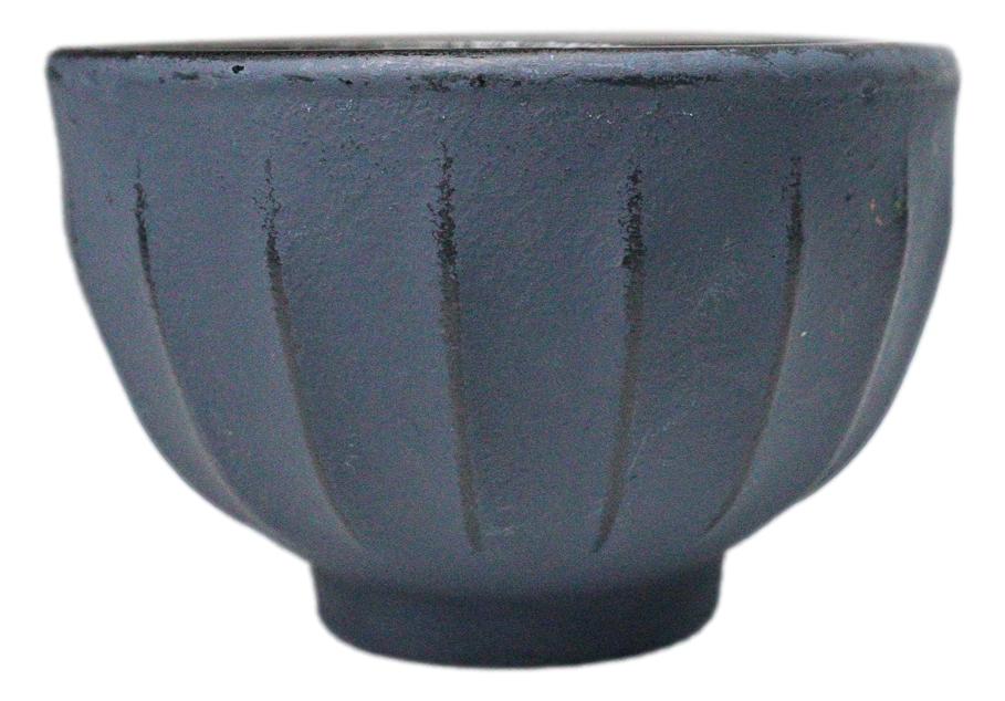 Dark Gray Ridged Lines Japanese Tetsubin Style Cast Iron Tea Cups Set of 4