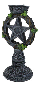 Wicca Pentagram Star In Circle With Celtic Knotwork Ivy Vine Votive Candleholder