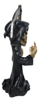 Funny Grim Reaper Skeleton Figurine with Scythe & Middle Finger, Gothic Death