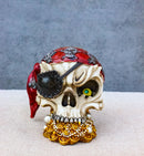 Pirate Skull Treasure With Bandana Eyepatch Gold Coins & Pearl Jewelry Figurine