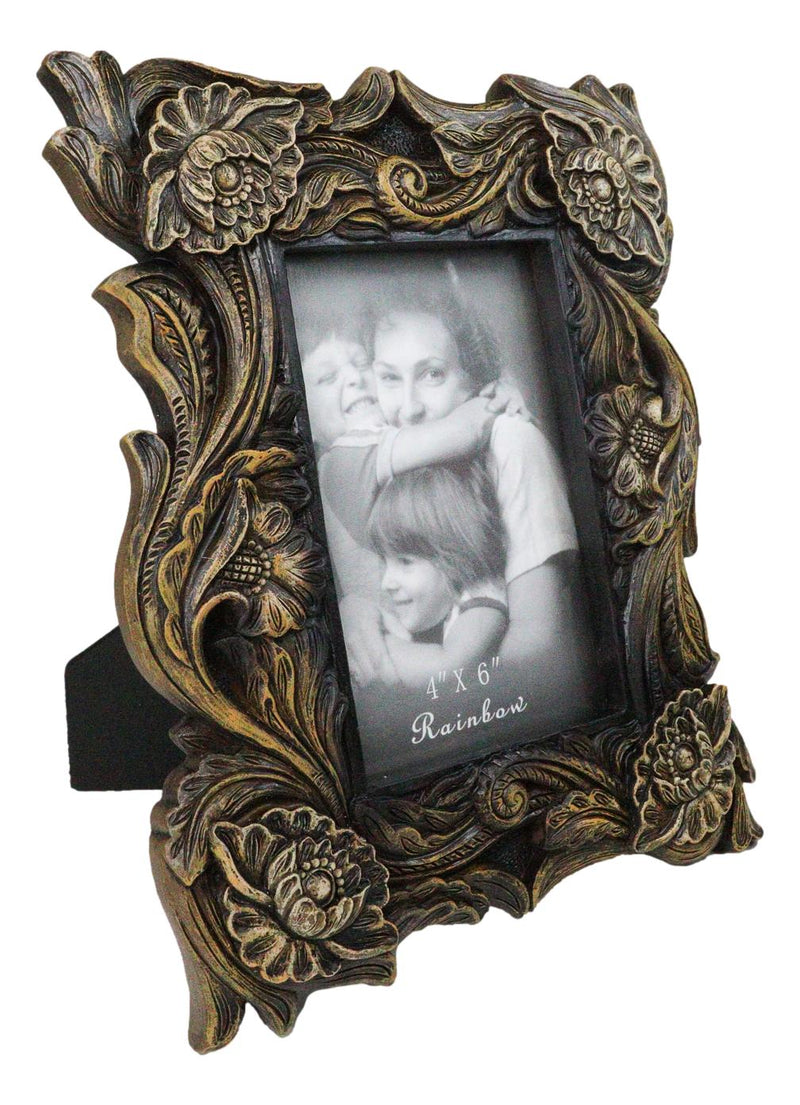 Rustic Western Carved Floral Scrollwork Faux Wooden Picture Photo Frame 4"X6"