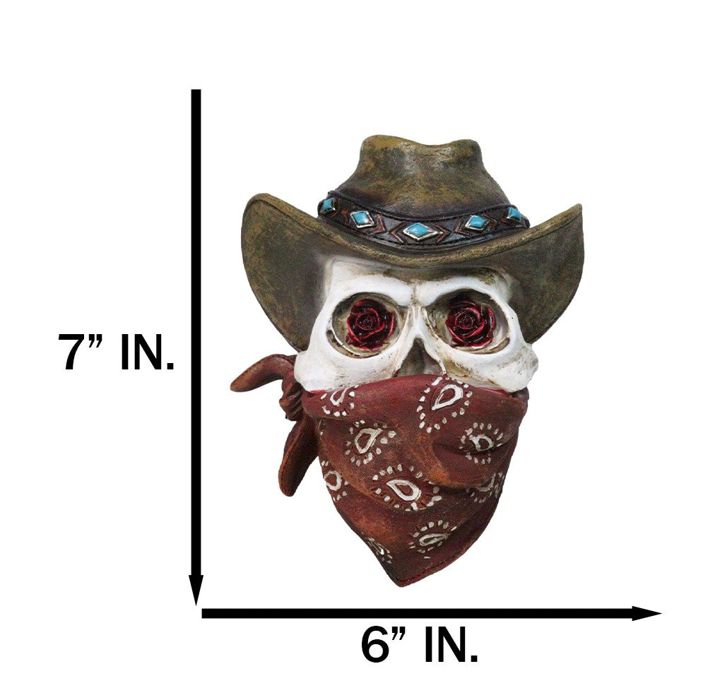 Western Wild West Cowboy Skull With Rose Eyes Hat and Bandana Mask Wall Decor
