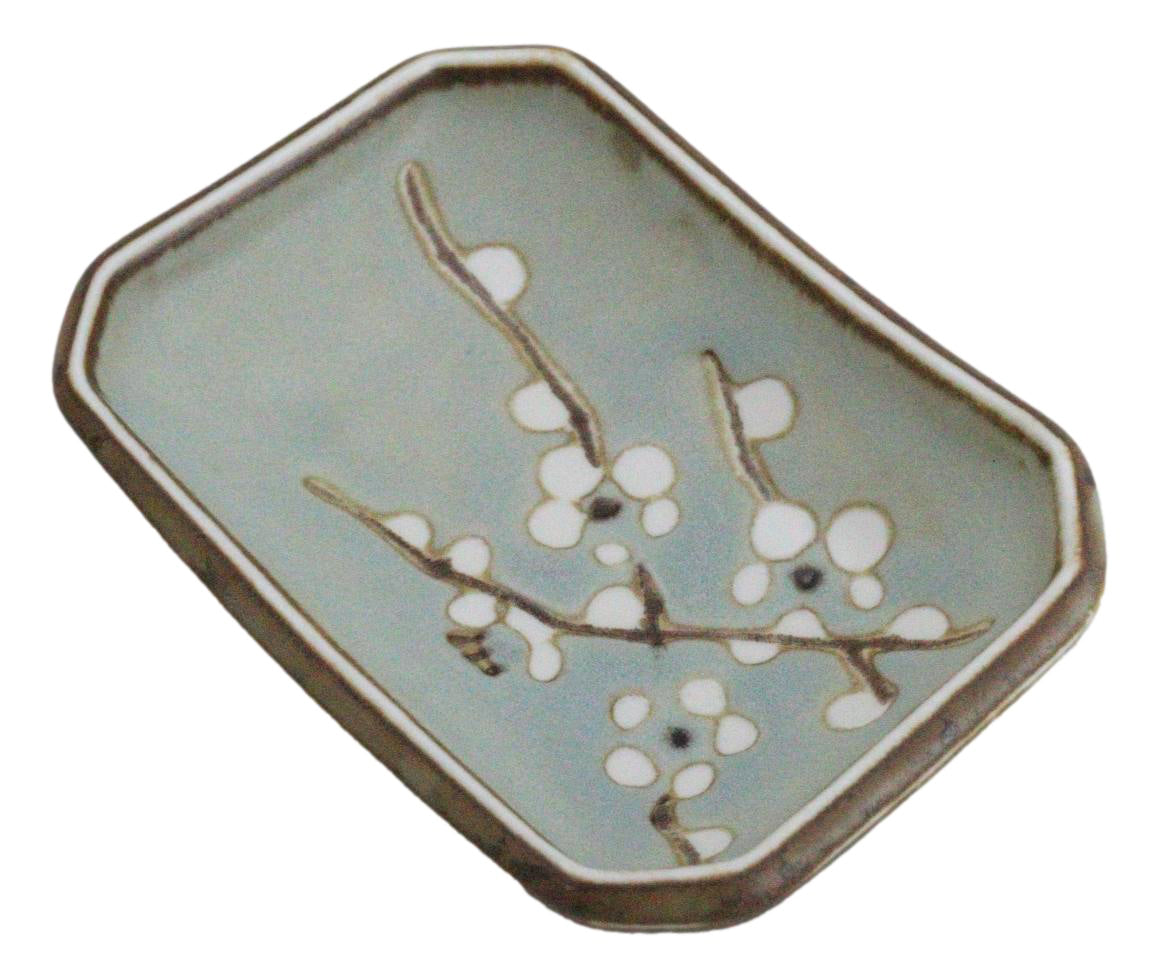 Set Of 6 Japanese Soushun Sakura Porcelain Soy Sauce Rectangular Dipping Bowls - Ebros Gift