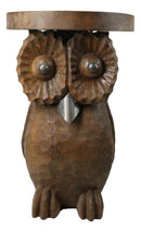 Hand Carved Whimsical Wise Owl Round Top Side Table Made Of Mango Wood 18" Tall