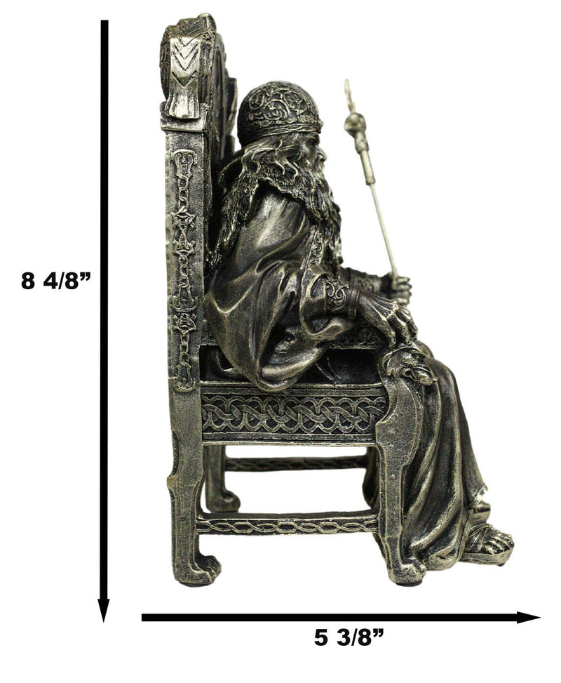 Norse Viking Odin The Alfather Sitting On A Throne with Raven Spear Statue
