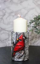 Red Cardinal Faux Birchwood Tree Pillar Candle Holder Rustic Songbird Figurine