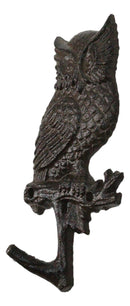 Pack of 2 Cast Iron Rustic Great Horned Owl On Twig Wall Coat Keys Leashes Hooks