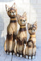 Balinese Wood Handicraft Striped Feline Cat Family Set of 3 Figurines 20"H