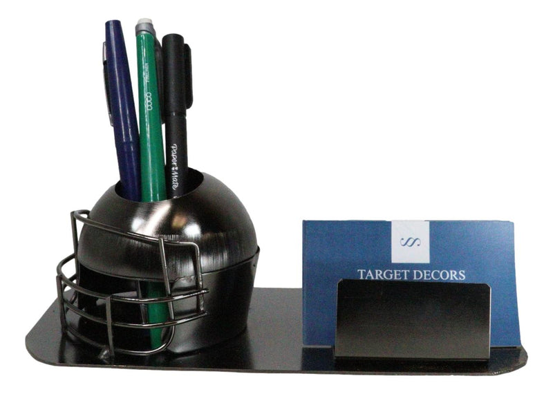 Gridiron Football Helmet Stationery Pen And Business Card Holder Metal Figurine