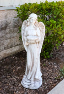 Large Standing Angel of Providence With Basket Bird Bath Feeder Statue 37"H