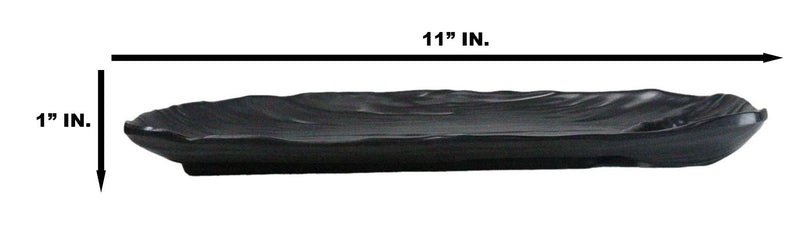 Pack Of 6 Half Moon Matte Black Melamine 2 Partitions Sushi Plates Platters 11"L