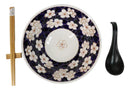 White Ume Plum Flowers Ceramic Ramen Bowl Soup Spoon Chopsticks And Rest Set