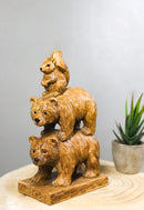 Forest Black Bears & Squirrel Totem Figurine Faux Wood Stacked Woodland Animals