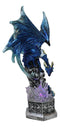 Armored Blue Guardian Water Elemental Dragon On LED Crystals Pedestal Figurine