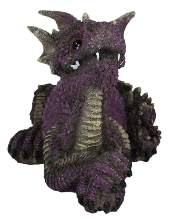 Whimsical Purple Comical Garden Dragon In Repose With Crossed Arms Figurine