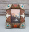 Rustic Western Longhorns Silver Conchos Turquoise Gems Picture Photo Frame 4"X6"