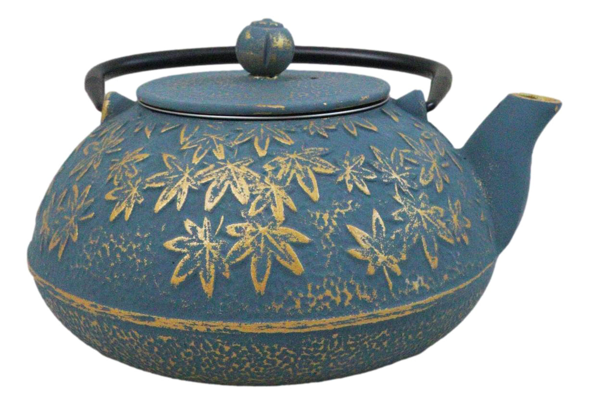 Traditional Oriental Tetsubin Maple Leaves Momiji Design Cast Iron Teapot 40oz