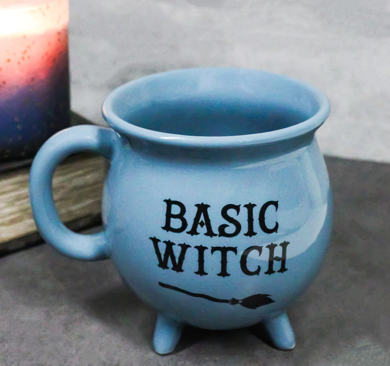 Wicca Magic Blue Basic Witch Broomstick Cauldron Ceramic Mug With Handle 16oz