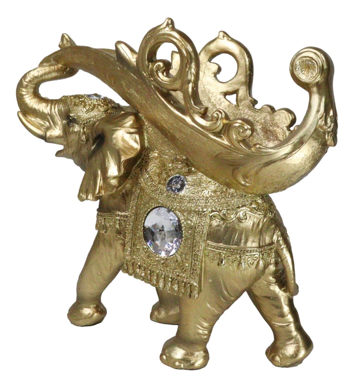 Feng Shui Golden Thai Buddha Elephant With Leaf and White Crystals Wine Holder