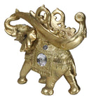 Feng Shui Golden Thai Buddha Elephant With Leaf and White Crystals Wine Holder