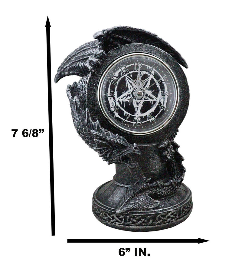 Fantasy Gothic Hour Of The Dragon Drake With Pentagram Star Table Clock Figurine