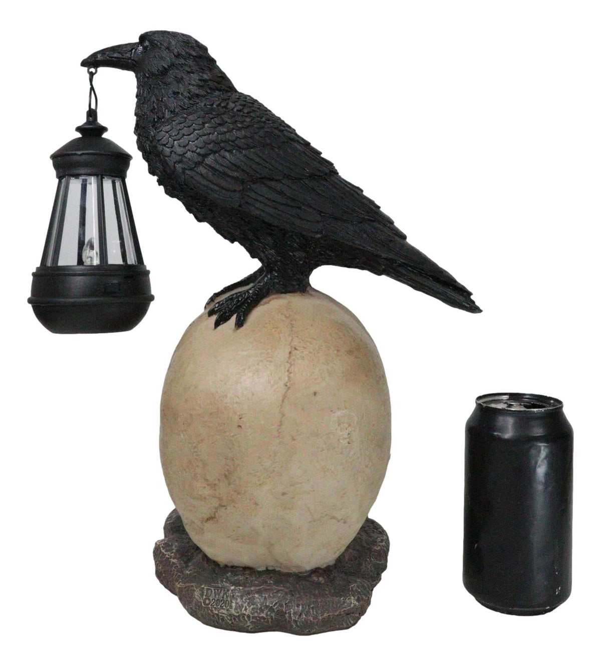Ebros Edgar Corvus Raven Perching On Rose Skull Statue With Solar LED Lantern Light - Ebros Gift