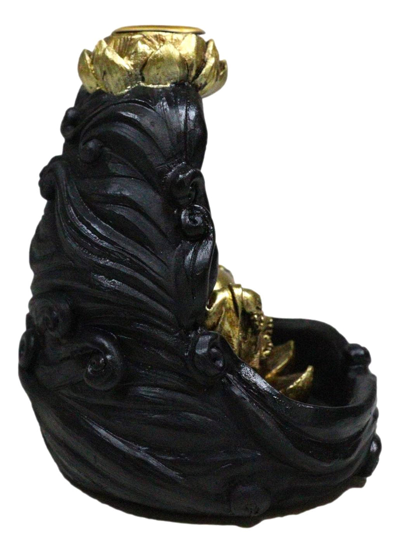 Golden Laughing Buddha Hotei On Black Cloud Lotus Backflow Incense Cone Burner