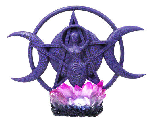 Wicca Shaman Spiral Goddess Triple Moon Pentagram With LED Crystals Figurine