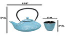 Turquoise Blue Lucky Koi Fishes Tetsubin 27oz Cast Iron Tea Pot With 4 Cups Set