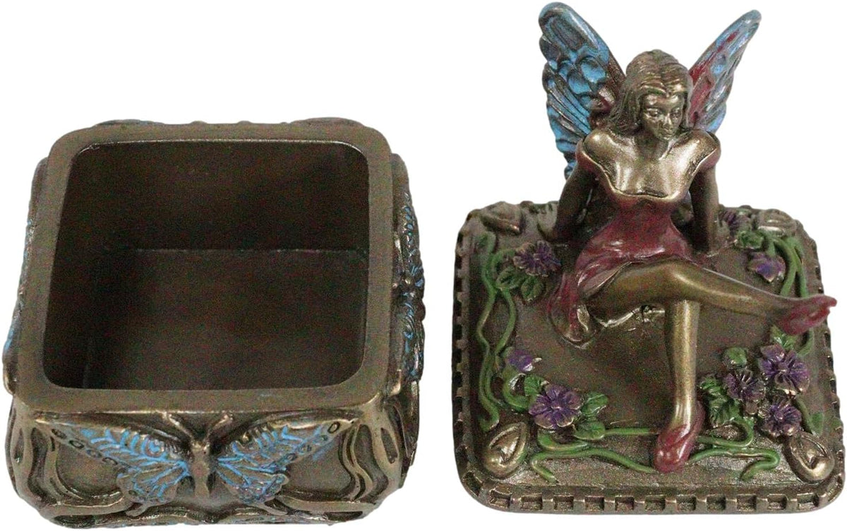 Ebros Gift Decorative Butterfly Fairy Jewelry Trinket Box Small 3.25" Height