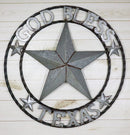 Large 24"D Rustic Western Star God Bless Texas Galvanized Metal Wall Circle Sign