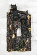 Set of 2 Rustic Forest Black Bears Climbing Tree Single Toggle Switch Covers