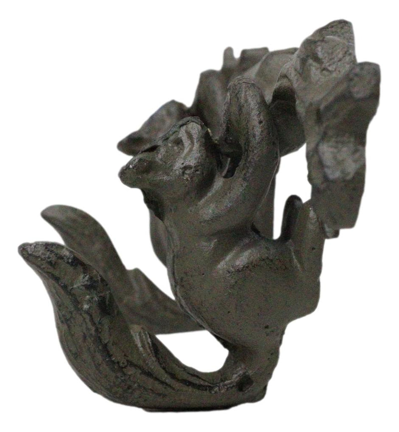 Rustic Country Cast Iron Squirrel On Tree Branch 4-Peg Wall Coat Hooks 13"L