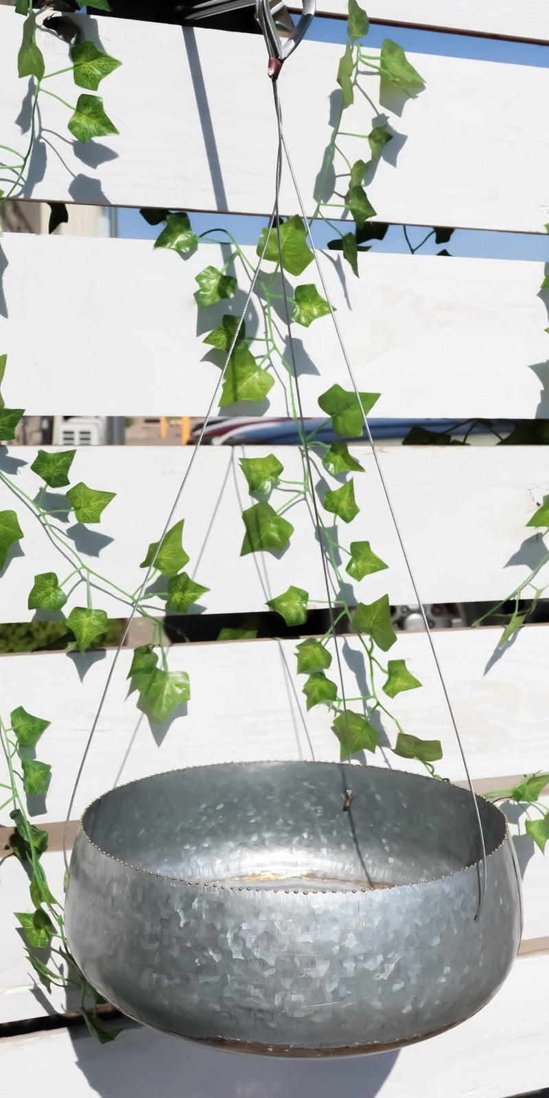 Farmhouse Rustic Galvanized Metal Gold Accent Hanging Round Wall Planter 11" Pot