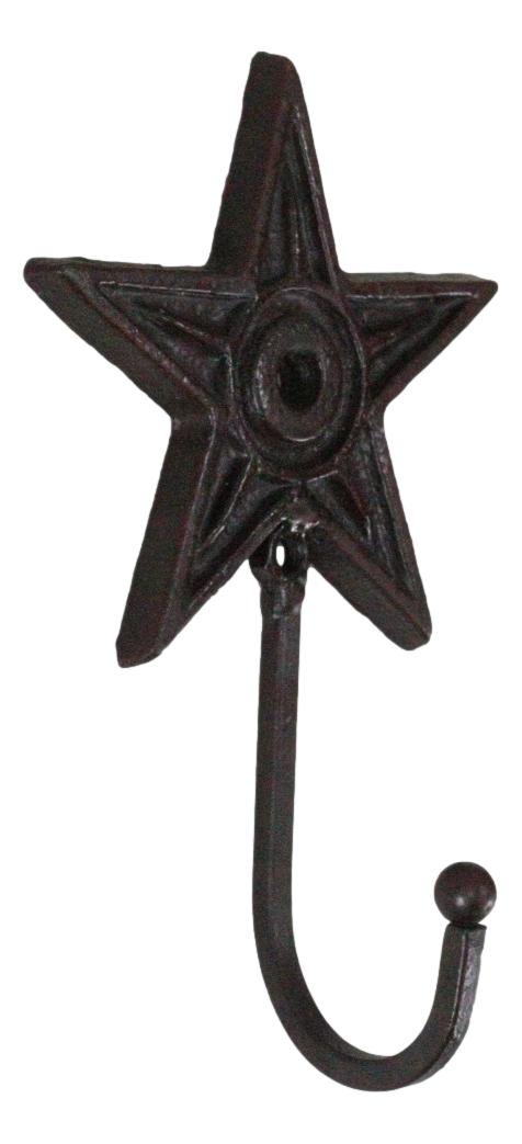 Cast Iron Rustic Western Star Wall Hanger Coat Jacket Towel Hook Set Of 4 - Ebros Gift
