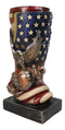 Patriotic USA Military Bald Eagle With American Flag Globe Flower Vase Planter