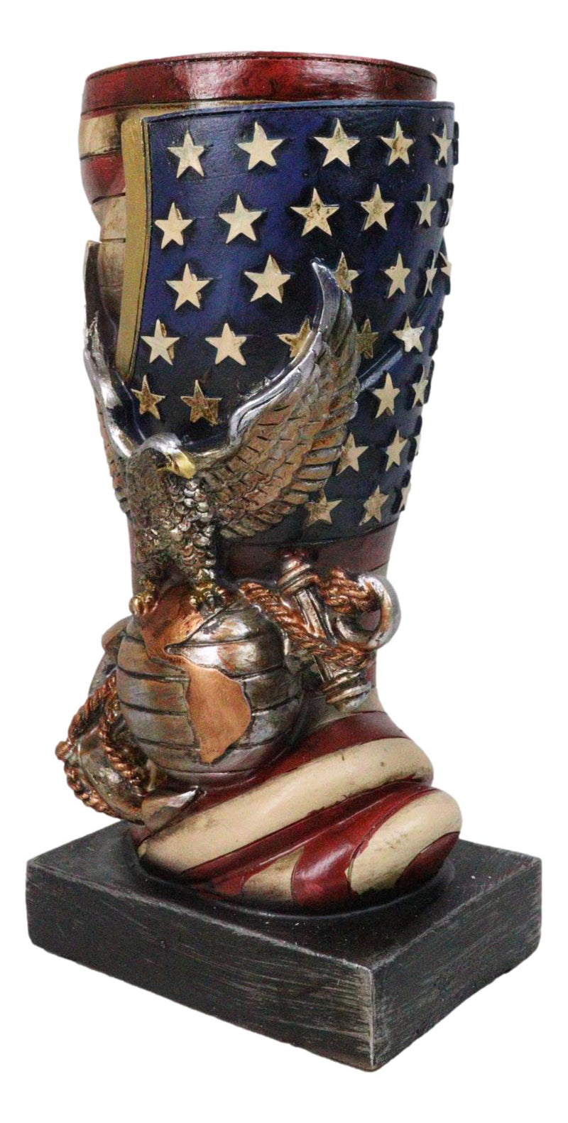 Patriotic USA Military Bald Eagle With American Flag Globe Flower Vase Planter