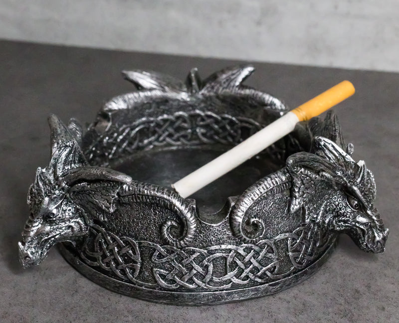 Celtic Knotwork Gothic Ram Horned Trio Arcane Dragons Cigarette Ashtray Figurine