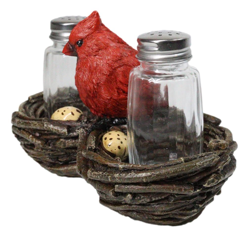 Wildlife Cardinal Nest Salt & Pepper Shaker Holder Red Bird Tabletop Figurine
